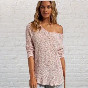 Free People Poppy Seed Yarn Pullover Pink Crochet Small S Womens Sweater Spring